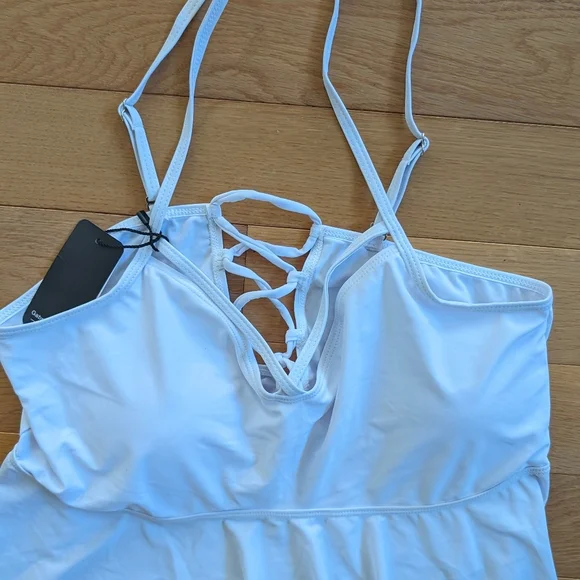 Grabriell-Aug Top White Ruffle Women 16 Peplum Lace-back Spaghetti Strap Crop - Picture 3 of 6